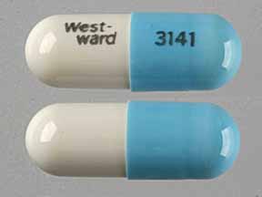 White;blue Capsule pill with imprint Westward;3141 — Doxycycline hyclate Doxycycline hyclate 50 mg; (view 2)